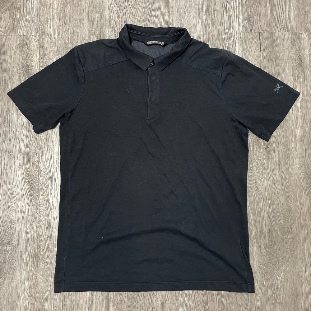 Arc'teryx Eris Polo Shirt Mens Medium Black Short Sleeve Outdoor Casual 25216